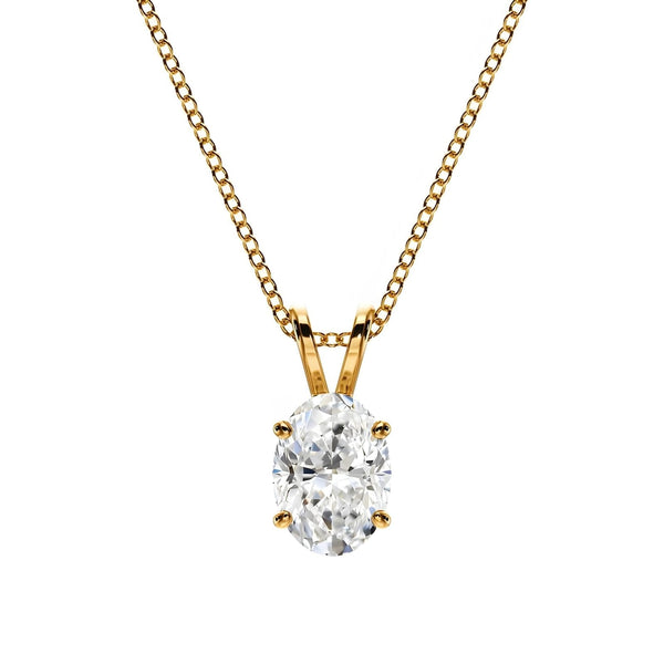 14K Natural Diamond Oval Cut Solitaire Pendant Necklace