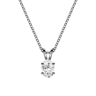 18K Solid Gold Oval Cut Natural Diamond Solitaire Pendant Necklace