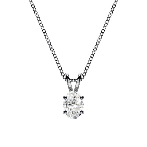 18K Solid Gold Oval Cut Natural Diamond Solitaire Pendant Necklace