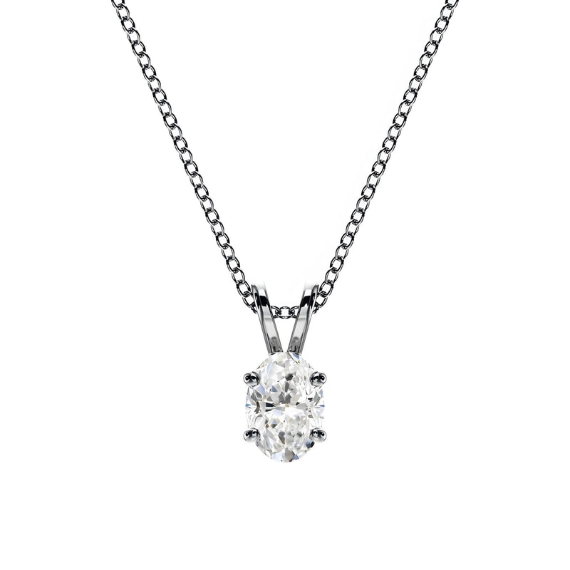 18K Solid Gold Oval Cut Natural Diamond Solitaire Pendant Necklace