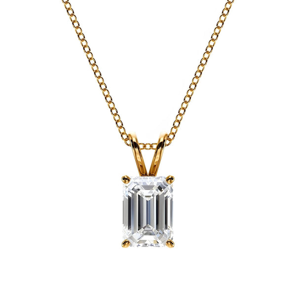 18k Solid Gold Emerald Cut Lab Grown Diamond Solitaire Pendant Necklace - Side View