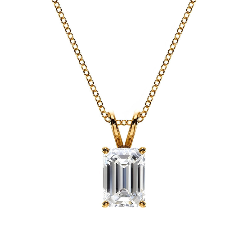 18k Solid Gold Emerald Cut Natural Diamond Solitaire Pendant Necklace - Side View | Riyanika Jewels