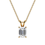 14K Natural Diamond Emerald Cut Solitaire Pendant Necklace