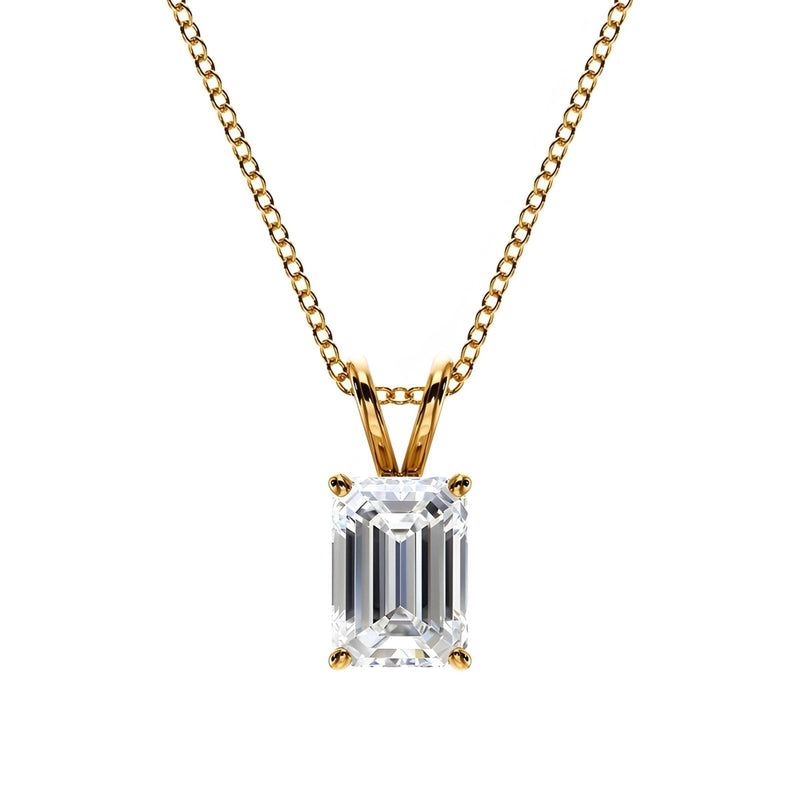 14K Natural Diamond Emerald Cut Solitaire Pendant Necklace