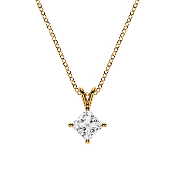 18K Solid Gold Princess Cut Natural Diamond Necklace