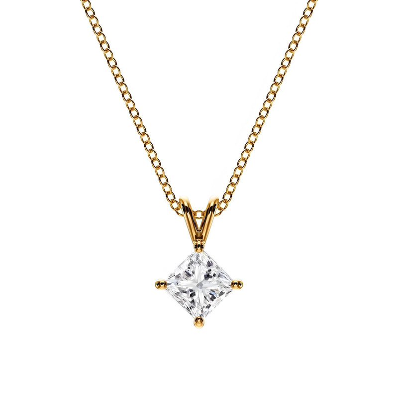 18K Solid Gold Princess Cut Natural Diamond Necklace