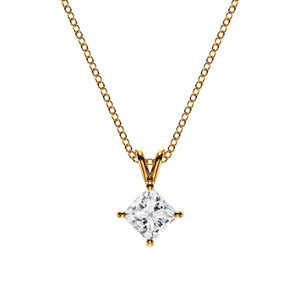 14K Natural Diamond Princess Cut Necklace