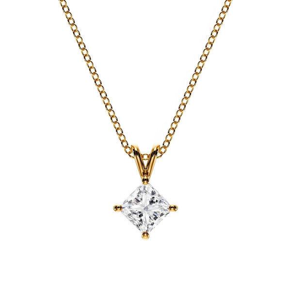 14K Natural Diamond Princess Cut Necklace