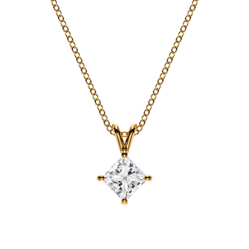 14K Natural Diamond Princess Cut Necklace