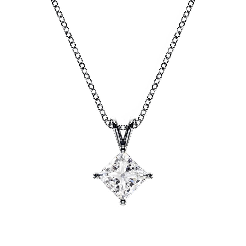 18K Solid Gold Princess Cut Lab Grown Diamond Necklace - Side View | Riyanika Jewels