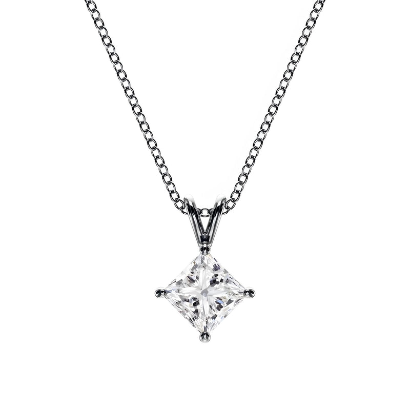 14K Natural Diamond Princess Cut Necklace