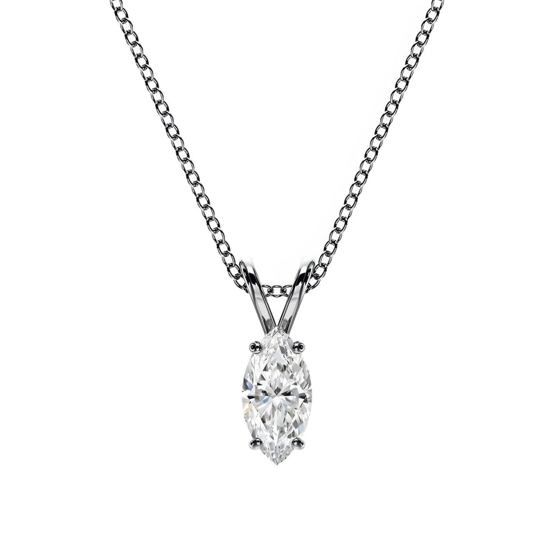 18K Solid Gold Marquise Cut Lab Grown Diamond Pendant Necklace - Side View | Riyanika Jewels