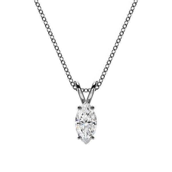14K Natural Diamond Marquise Cut Pendant Necklace