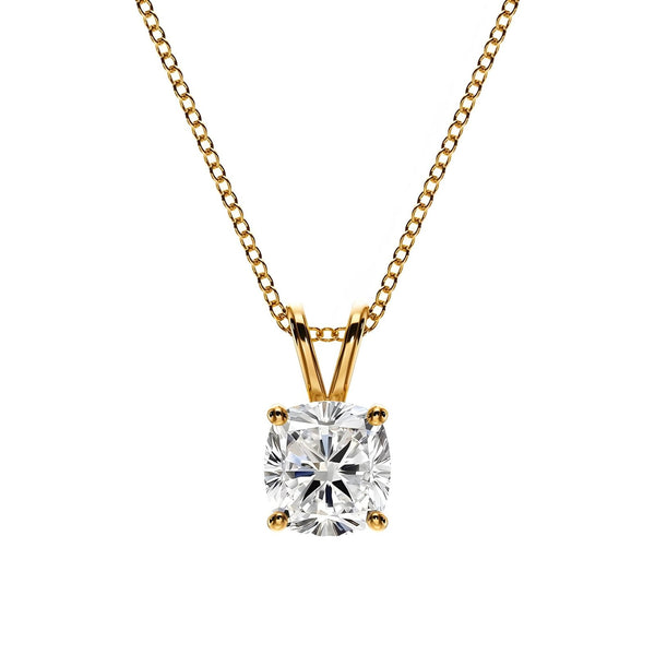 18K Solid Gold 1 CT Natural Diamond Cushion-Cut Pendant Necklace
