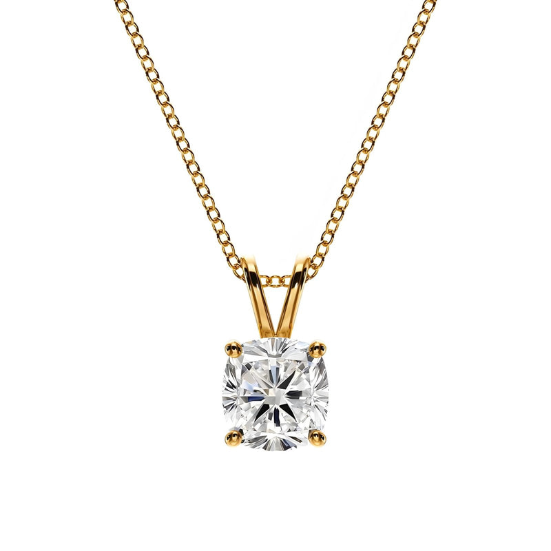 18K Solid Gold 1 CT Natural Diamond Cushion-Cut Pendant Necklace