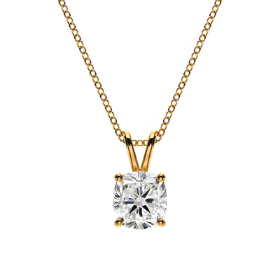 18K Solid Gold 1 CT Natural Diamond Cushion-Cut Pendant Necklace