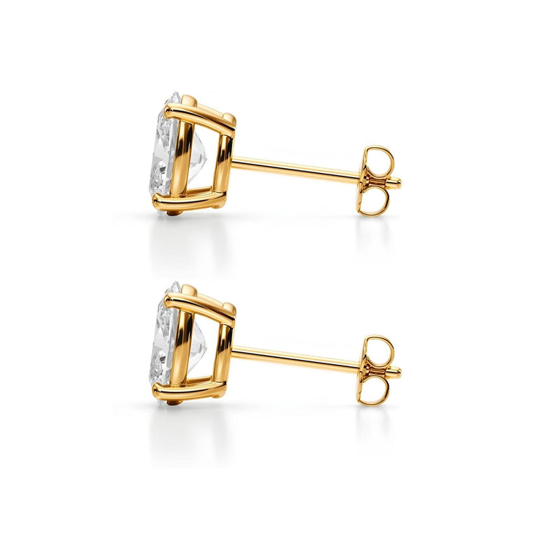 18K Solid Gold Natural Diamond Oval-Cut Stud Earrings - Side View | Riyanika Jewels