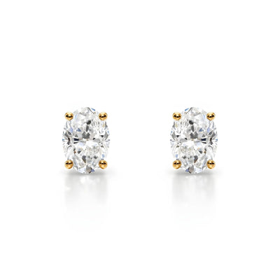 14K Natural Diamond Oval Cut Stud Earrings