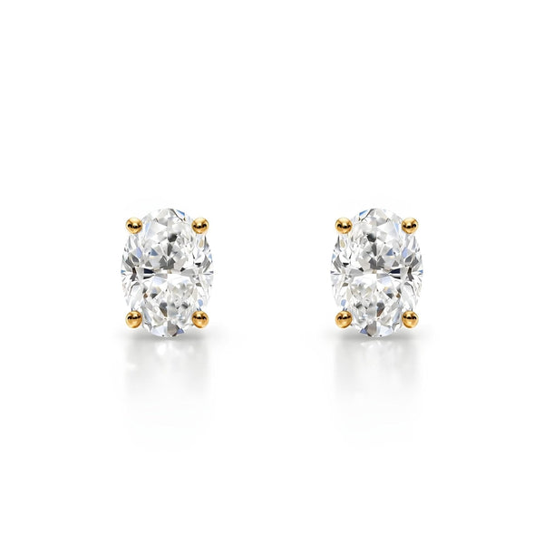14K Natural Diamond Oval Cut Stud Earrings