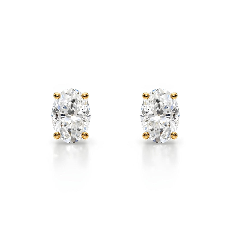 14K Natural Diamond Oval Cut Stud Earrings