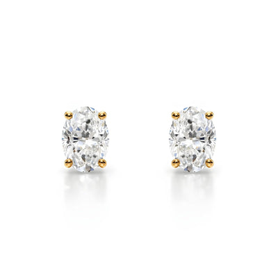 18K Solid Gold Natural Diamond Oval-Cut Stud Earrings