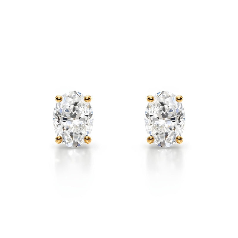 18K Solid Gold Natural Diamond Oval-Cut Stud Earrings