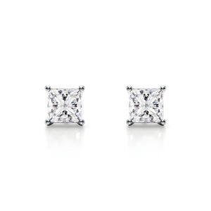 14K Natural Diamond Princess Cut Stud Earrings