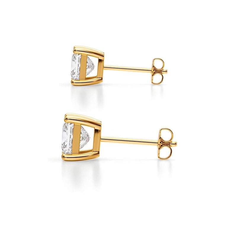 14K Natural Diamond Princess Cut Stud Earrings