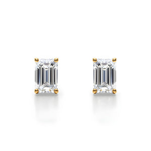 18K Solid Gold Natural Diamond Emerald-Cut Stud Earrings