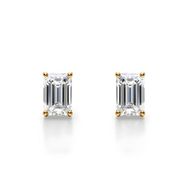 14K Solid Gold Lab Grown Diamond Emerald-Cut Stud Earrings