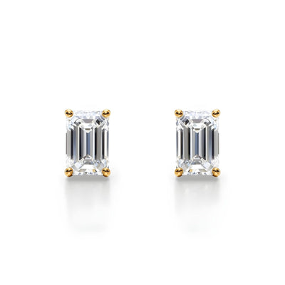 18K Solid Gold Natural Diamond Emerald-Cut Stud Earrings