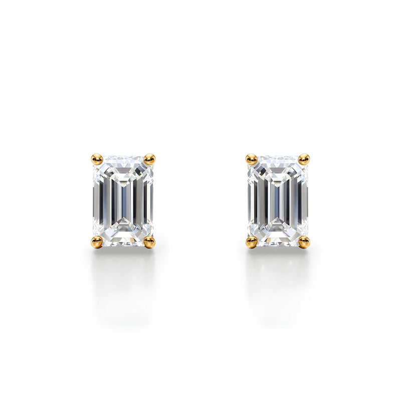 18K Solid Gold Natural Diamond Emerald-Cut Stud Earrings