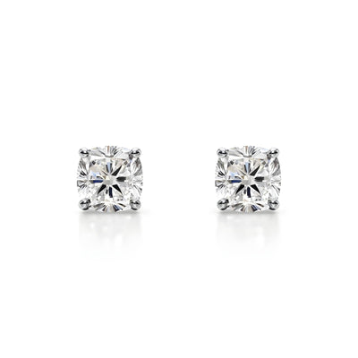 18K Solid Gold 1 CT Natural Diamond Cushion Cut Stud Earrings