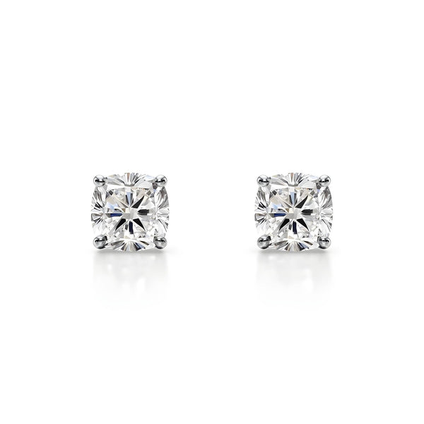 18K Solid Gold 1 CT Natural Diamond Cushion Cut Stud Earrings