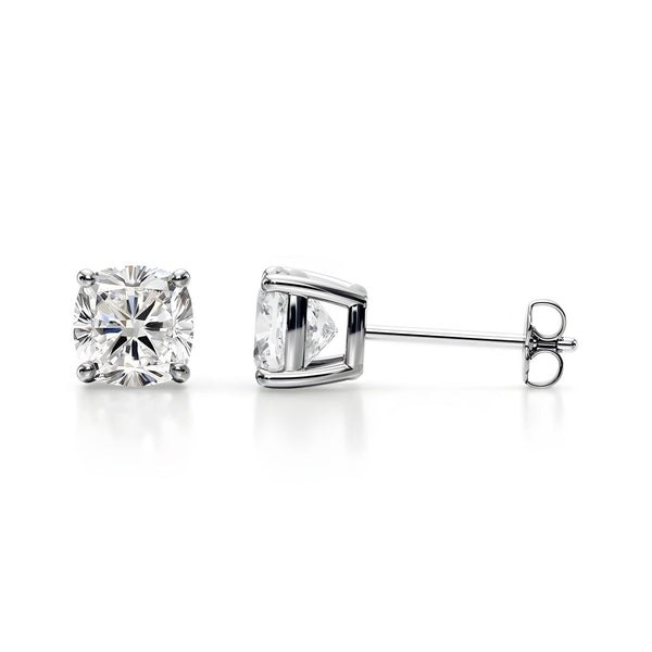 18K Solid Gold 1 CT Lab Grown Diamond Cushion Cut Stud Earrings - Side View | Riyanika Jewels