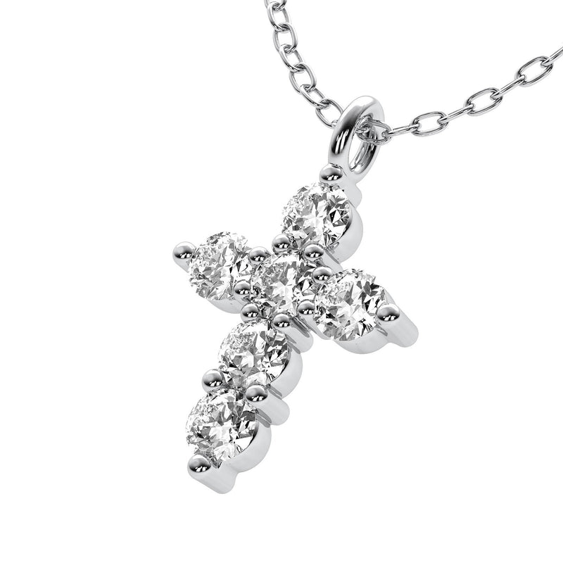 18K Solid Gold 1.50 CT Lab Grown Diamond Cross Pendant Necklace - Alternate Angle | Riyanika Jewels