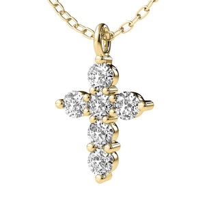 18K Solid Gold 1.50 CT Natural Diamond Cross Pendant Necklace