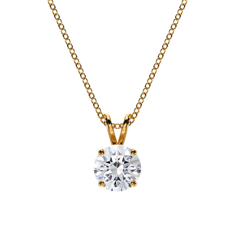 18k Solid Gold 1 CT Round Cut Lab Grown Diamond Solitaire Pendant Necklace - Side View