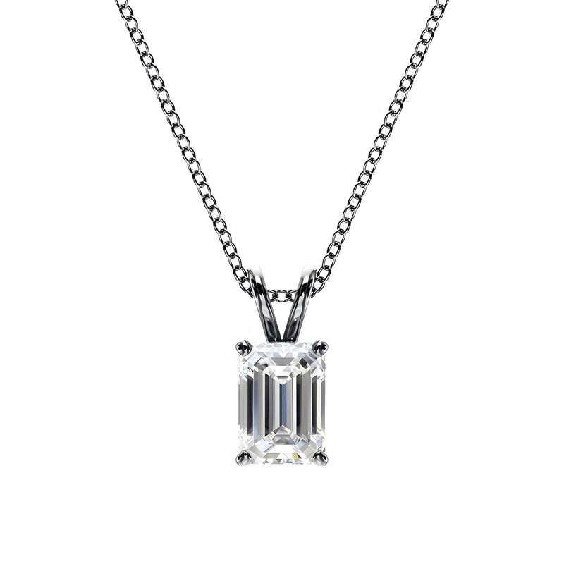 18k Solid Gold Emerald Cut Lab Grown Diamond Solitaire Pendant Necklace - Detail | Riyanika Jewels