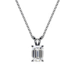 14K Natural Diamond Emerald Cut Solitaire Pendant Necklace