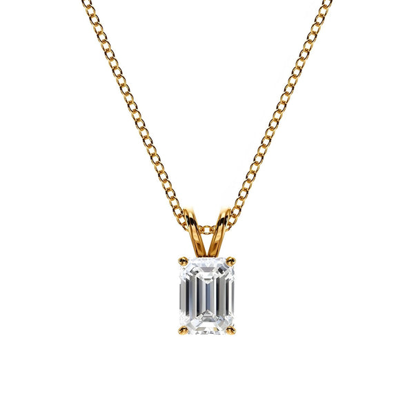 18k Solid Gold Emerald Cut Natural Diamond Solitaire Pendant Necklace