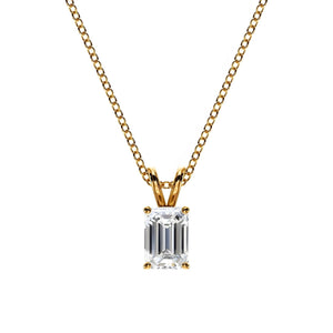 14K Natural Diamond Emerald Cut Solitaire Pendant Necklace