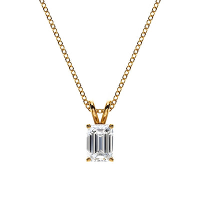 14K Lab Grown Diamond Emerald Cut Solitaire Pendant Necklace