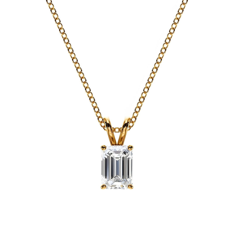 14K Lab Grown Diamond Emerald Cut Solitaire Pendant Necklace