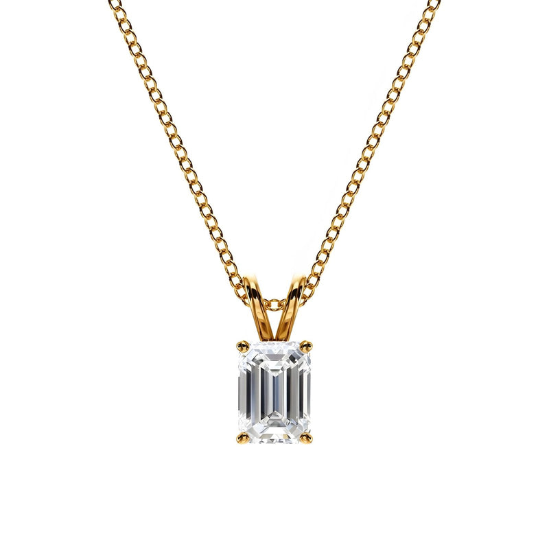 18k Solid Gold Emerald Cut Natural Diamond Solitaire Pendant Necklace