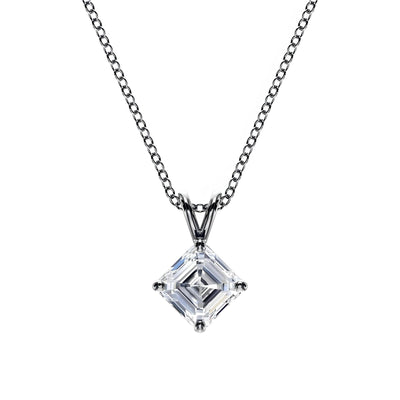 18K Solid Gold Asscher Cut Natural Diamond Solitaire Necklace