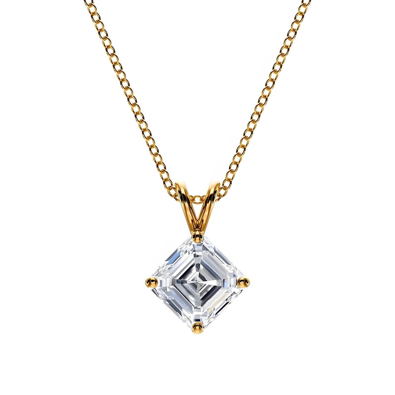 18K Solid Gold Asscher Cut Lab Grown Diamond Solitaire Necklace - Side View | Riyanika Jewels