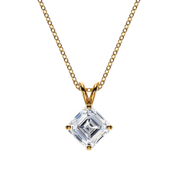 18K Solid Gold Asscher Cut Natural Diamond Solitaire Necklace - Side View | Riyanika Jewels