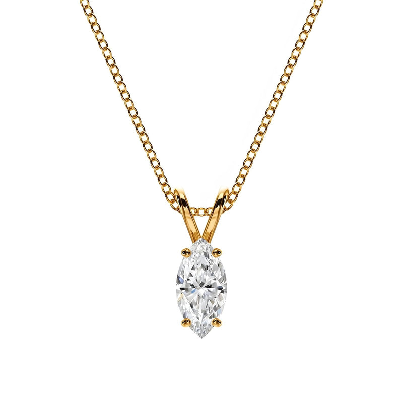 18K Solid Gold Marquise Cut Natural Diamond Pendant Necklace