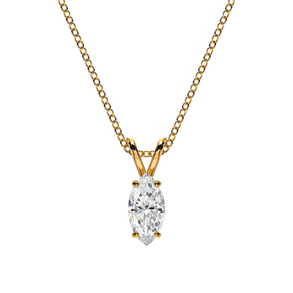 14K Natural Diamond Marquise Cut Pendant Necklace